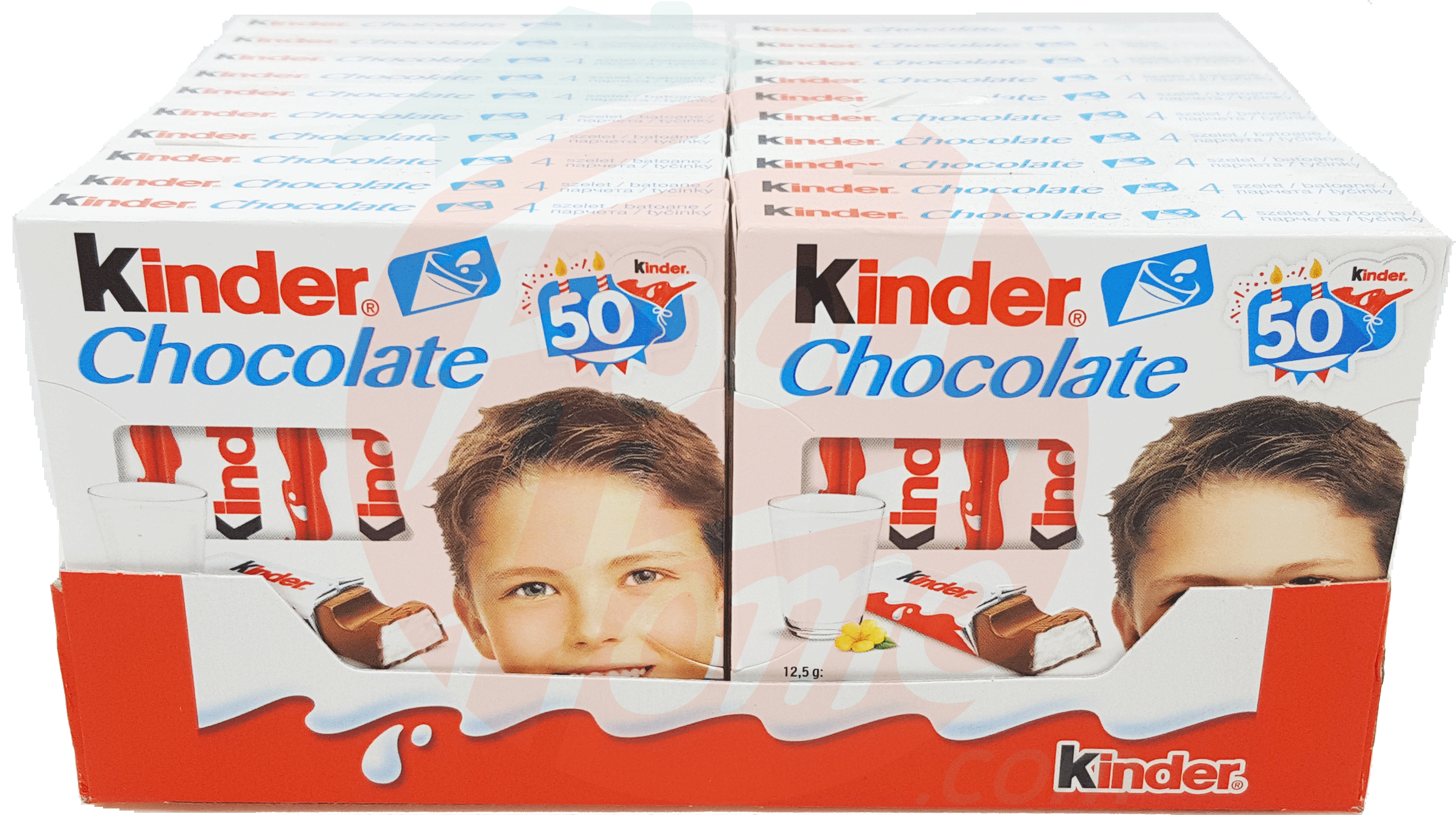 Kinder  chocolate bar, milk filled squares, 4 sticks in box, 50-gram boxes Full-Size Picture